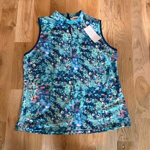 Lady Hagen Blue Green Floral Keyhole Tank Top NWT
